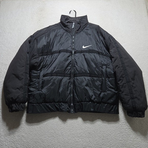 Nike Other - Vintage 90s Nike Puffer Jacket Black Embroidered Logo Mens Size Large Spell Out